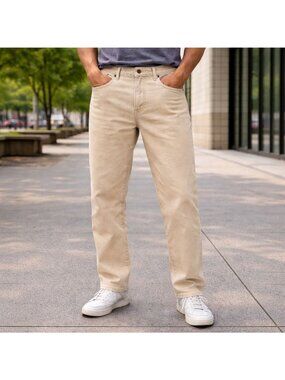 Wrangler Jeans Mens 36x32 Beige Rugged Wear Straight Leg Denim Pants Casual